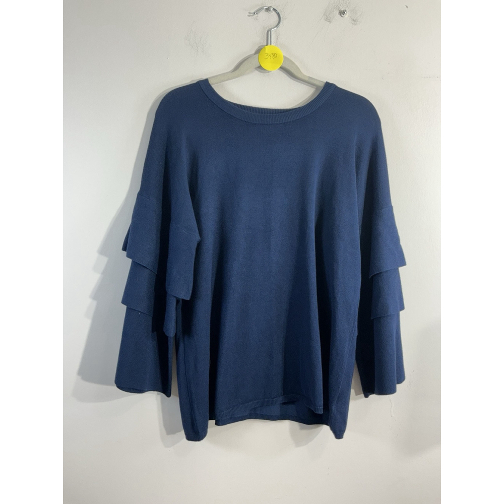 Womans Time N Tru XXL (20) Navy Pullover 3/4 Bell Ruffled Sleeve Sweater